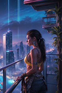 Girl Looking At The Lunar Colony (540x960) Resolution Wallpaper