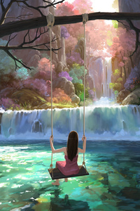 Girl On Swing (1440x2560) Resolution Wallpaper