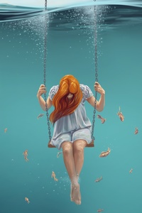 Girl On Swing Underwater (1440x2560) Resolution Wallpaper