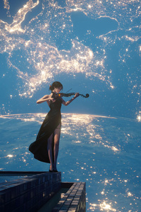 320x480 Girl Playing Violin In Space 4k