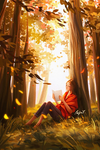 Girl Reading Book In The Nature 4k (1440x2960) Resolution Wallpaper