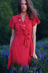 1280x2120 Girl Red Polka Dress Field
