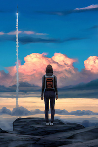 Girl Seeing Rocket Launches (1280x2120) Resolution Wallpaper