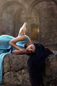 Girl Sleeping Pigeon
