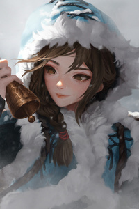 Girl Snow With Bells (1080x2280) Resolution Wallpaper