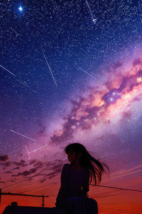 1080x2160 Girl Under The Starry Sky