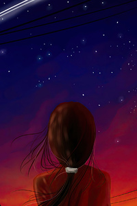 Girl Under Twilight Sky And Shooting 4k (1280x2120) Resolution Wallpaper