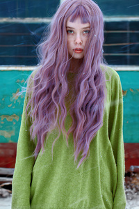 Girl Violet Hairs Snow Outdoor 4k (360x640) Resolution Wallpaper