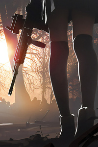 Girl Walking With Gun (720x1280) Resolution Wallpaper