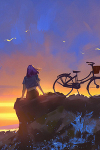 Girl Watching Sunset (320x480) Resolution Wallpaper