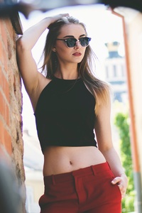 Girl Wearing Shades Outdoors (1440x2960) Resolution Wallpaper