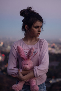 Girl With Bear (2160x3840) Resolution Wallpaper
