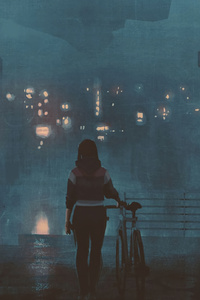 Girl With Bicycle On Roof Top 4k (480x800) Resolution Wallpaper