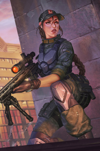 Girl With Big Gun Artwork (240x320) Resolution Wallpaper