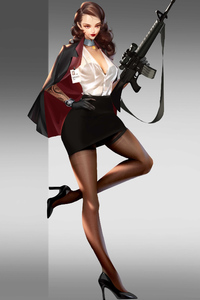 Girl With Big Gun (1080x2160) Resolution Wallpaper