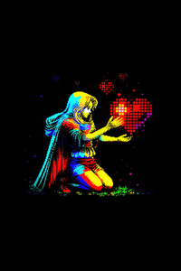 Girl With Big Heart Pixel Art 4k (640x1136) Resolution Wallpaper