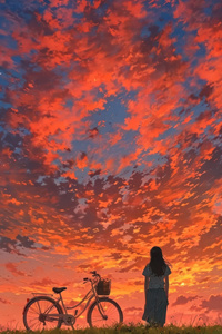 Girl With Cycle Golden Hour Goodbye (320x568) Resolution Wallpaper