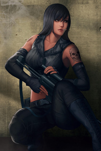 Girl With Gun (320x568) Resolution Wallpaper