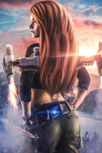 Girl With Jet Booster (320x568) Resolution Wallpaper