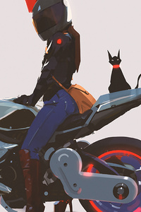 Girl With Modified Bike Cat Artwork (800x1280) Resolution Wallpaper