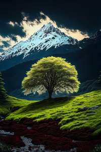 Glowing Tree In Mountain Valley (1242x2668) Resolution Wallpaper