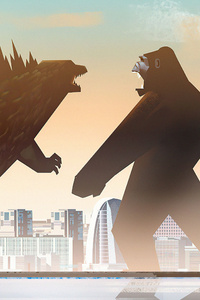 Godzilla Vs Kong Fight Minimal 5k (640x1136) Resolution Wallpaper