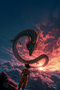 Goku Faces Shenron (1080x2160) Resolution Wallpaper