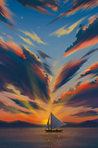 Golden Silence Minimalist Boat At Morning Hour (1080x2160) Resolution Wallpaper