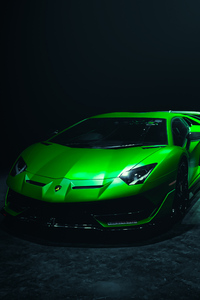 Green Lamborghini Aventardor SVJ 4k (1080x1920) Resolution Wallpaper