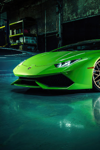 Green Lamborghini Huracan 4k 2020