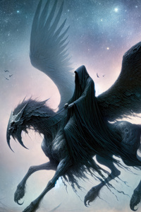 Grim Reaper On Flying Horse (1080x2280) Resolution Wallpaper