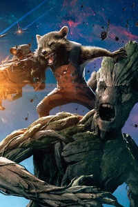 Groot And Rocket Raccoon Guardians Of The Galaxy (240x400) Resolution Wallpaper
