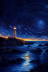 Guiding Light Lighthouse Under The Stars (1125x2436) Resolution Wallpaper