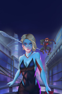 Gwen Stacy And Spider Man Team Up (800x1280) Resolution Wallpaper