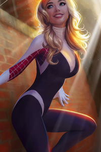 Gwen Stacy And The Little Spider (1280x2120) Resolution Wallpaper