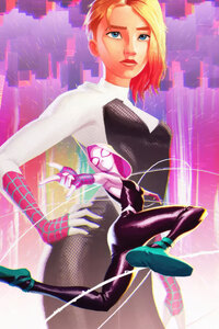 Gwen Stacy In SpiderMan Across The Spiderverse 2023 (240x400) Resolution Wallpaper