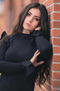 1440x2960 Hand On Face Brown Eyes Black Dress