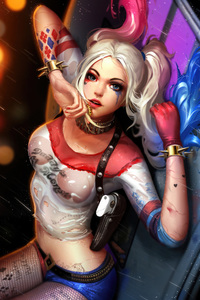Harley Quinn Chilling With Chaos (800x1280) Resolution Wallpaper