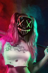 750x1334 Harley Quinn Cosplay Mask Girl 4k