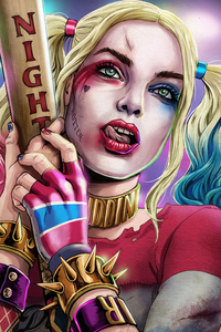 Harley Quinn Fiery Charm (1440x2560) Resolution Wallpaper