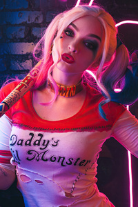 1440x2560 Harley Quinn With Bat Neon 5k