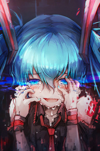 240x320 Hatsune Miku Vocaloid Crying 4k