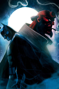Hellboy And Batman Crossover (540x960) Resolution Wallpaper