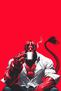 Hellboy Even Heroes Need A Tea Break (1242x2668) Resolution Wallpaper