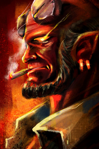 Hellboy Smoking (240x400) Resolution Wallpaper