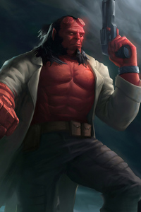 Hellboy With Gun (640x960) Resolution Wallpaper