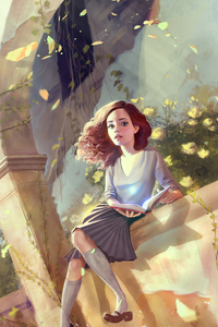 Hermione Sitting Fanart 4k (320x480) Resolution Wallpaper