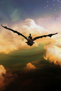Hiccup And Toothless Artwork 5k (240x320) Resolution Wallpaper