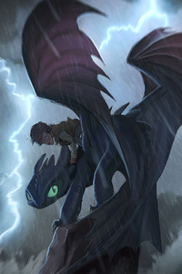 Hiccup And Toothless Digital Art (240x400) Resolution Wallpaper