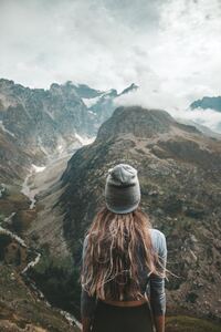 Hike Girl Looking Out Mountain View (1080x1920) Resolution Wallpaper